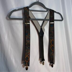 SUSPENDERS Made in Germany Multicolor Aztec Patterned Adjustable Gold Accents